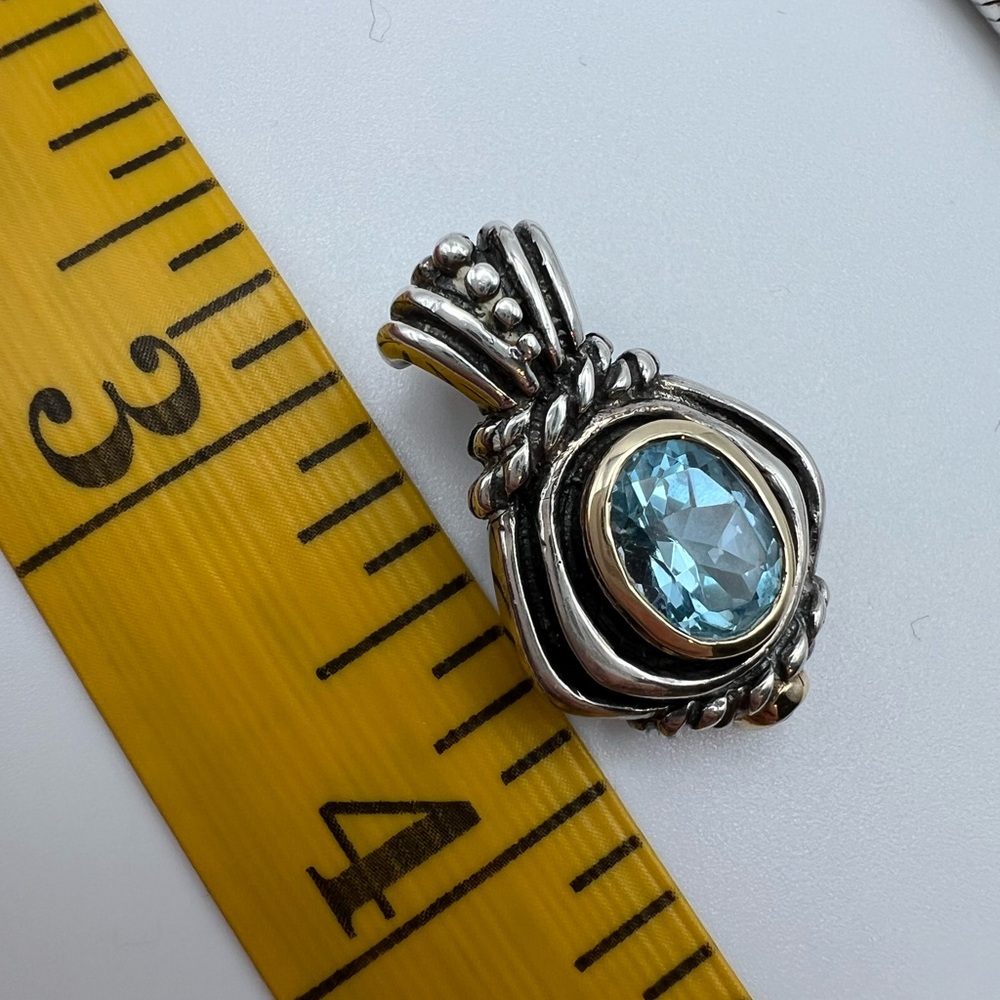 16” Vintage Sterling Silver Chunky Necklace with Blue Gemstone Pendant - Picture 10 of 14